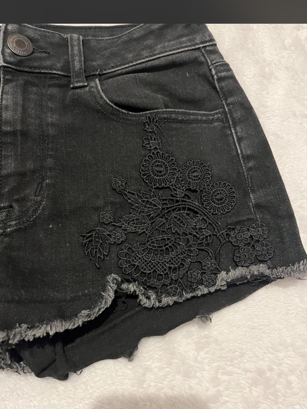 Black Lace-Appliqué Denim Shorts - Women